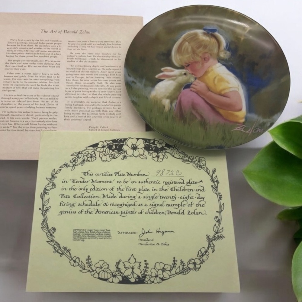 Children & Pets, Donald Zolan Hand Painted Collector’s Plate, Child Themed Decor